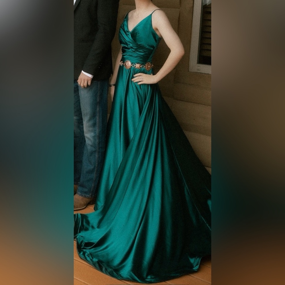 Teal Sweep Train Dress